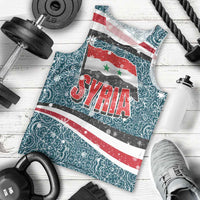 Syria Christmas Men Tank Top with National Flag Motif, Coat of Arms Eagle, and Festive Snowflake Pattern - Wonder Print Shop