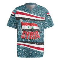 Syria Christmas Rugby Jersey with National Flag Motif, Coat of Arms Eagle, and Festive Snowflake Pattern - Wonder Print Shop