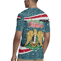 Syria Christmas Rugby Jersey with National Flag Motif, Coat of Arms Eagle, and Festive Snowflake Pattern - Wonder Print Shop