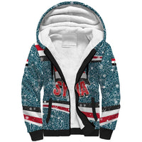 Syria Christmas Sherpa Hoodie with National Flag Motif, Coat of Arms Eagle, and Festive Snowflake Pattern - Wonder Print Shop