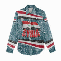 Syria Christmas Women Casual Shirt with National Flag Motif, Coat of Arms Eagle, and Festive Snowflake Pattern - Wonder Print Shop