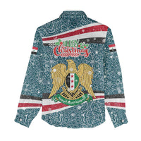 Syria Christmas Women Casual Shirt with National Flag Motif, Coat of Arms Eagle, and Festive Snowflake Pattern - Wonder Print Shop