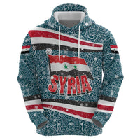 Syria Christmas Zip Hoodie with National Flag Motif, Coat of Arms Eagle, and Festive Snowflake Pattern - Wonder Print Shop