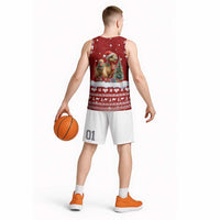 Syria Christmas Basketball Jersey with Golden Eagle Emblem Christmas Camel Scene - Wonder Print Shop