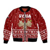 Syria Christmas Bomber Jacket with Golden Eagle Emblem Christmas Camel Scene - Wonder Print Shop