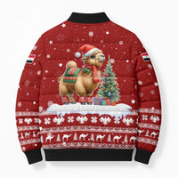 Syria Christmas Bomber Puffer Jacket with Golden Eagle Emblem Christmas Camel Scene - Wonder Print Shop