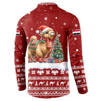 Syria Christmas Button Sweatshirt with Golden Eagle Emblem Christmas Camel Scene - Wonder Print Shop