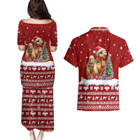 Syria Christmas Couples Matching Puletasi and Hawaiian Shirt with Golden Eagle Emblem Christmas Camel Scene - Wonder Print Shop