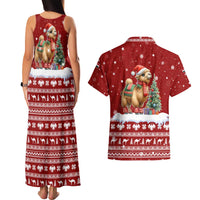 Syria Christmas Couples Matching Tank Maxi Dress and Hawaiian Shirt with Golden Eagle Emblem Christmas Camel Scene - Wonder Print Shop
