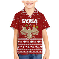 Syria Christmas Family Matching Mermaid Dress and Hawaiian Shirt with Golden Eagle Emblem Christmas Camel Scene - Wonder Print Shop