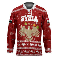Syria Christmas Hockey Jersey with Golden Eagle Emblem Christmas Camel Scene - Wonder Print Shop