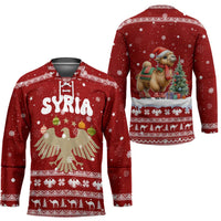 Syria Christmas Hockey Jersey with Golden Eagle Emblem Christmas Camel Scene - Wonder Print Shop