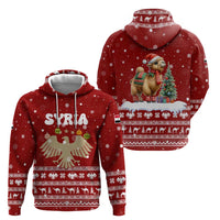 Syria Christmas Hoodie with Golden Eagle Emblem Christmas Camel Scene - Wonder Print Shop