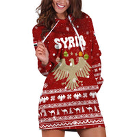 Syria Christmas Hoodie Dress with Golden Eagle Emblem Christmas Camel Scene - Wonder Print Shop