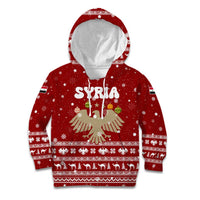 Syria Christmas Kid Hoodie with Golden Eagle Emblem Christmas Camel Scene - Wonder Print Shop