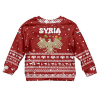 Syria Christmas Kid Ugly Christmas Sweater with Golden Eagle Emblem Christmas Camel Scene - Wonder Print Shop