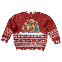 Syria Christmas Kid Ugly Christmas Sweater with Golden Eagle Emblem Christmas Camel Scene - Wonder Print Shop