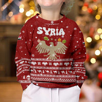 Syria Christmas Kid Ugly Christmas Sweater with Golden Eagle Emblem Christmas Camel Scene - Wonder Print Shop
