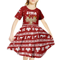 Syria Christmas Kid Short Sleeve Dress with Golden Eagle Emblem Christmas Camel Scene - Wonder Print Shop