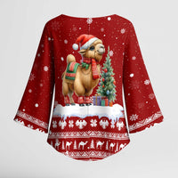 Syria Christmas Kimono Sleeve Blouse with Golden Eagle Emblem Christmas Camel Scene - Wonder Print Shop