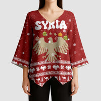 Syria Christmas Kimono Sleeve Blouse with Golden Eagle Emblem Christmas Camel Scene - Wonder Print Shop