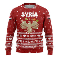 Syria Christmas Ugly Christmas Sweater with Golden Eagle Emblem Christmas Camel Scene - Wonder Print Shop