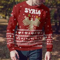 Syria Christmas Ugly Christmas Sweater with Golden Eagle Emblem Christmas Camel Scene - Wonder Print Shop