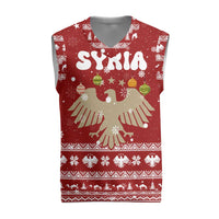 Syria Christmas Knitted V-Neck Vest with Golden Eagle Emblem Christmas Camel Scene - Wonder Print Shop