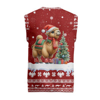 Syria Christmas Knitted V-Neck Vest with Golden Eagle Emblem Christmas Camel Scene - Wonder Print Shop