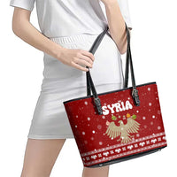 Syria Christmas Leather Tote Bag with Golden Eagle Emblem Christmas Camel Scene - Wonder Print Shop