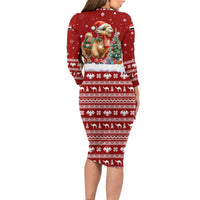 Syria Christmas Long Sleeve Bodycon Dress with Golden Eagle Emblem Christmas Camel Scene - Wonder Print Shop