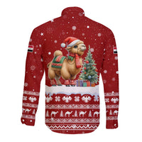 Syria Christmas Long Sleeve Button Shirt with Golden Eagle Emblem Christmas Camel Scene - Wonder Print Shop
