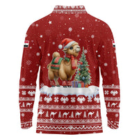 Syria Christmas Long Sleeve Polo Shirt with Golden Eagle Emblem Christmas Camel Scene - Wonder Print Shop