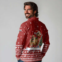 Syria Christmas Long Sleeve Polo Shirt with Golden Eagle Emblem Christmas Camel Scene - Wonder Print Shop