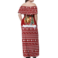 Syria Christmas Off Shoulder Maxi Dress with Golden Eagle Emblem Christmas Camel Scene - Wonder Print Shop