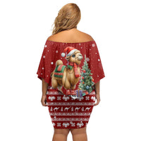 Syria Christmas Off Shoulder Short Dress with Golden Eagle Emblem Christmas Camel Scene - Wonder Print Shop