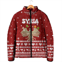 Syria Christmas Padded Jacket with Golden Eagle Emblem Christmas Camel Scene - Wonder Print Shop