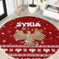 Syria Christmas Round Carpet with Golden Eagle Emblem Christmas Camel Scene - Wonder Print Shop