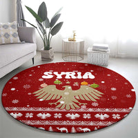 Syria Christmas Round Carpet with Golden Eagle Emblem Christmas Camel Scene - Wonder Print Shop