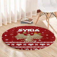 Syria Christmas Round Carpet with Golden Eagle Emblem Christmas Camel Scene - Wonder Print Shop