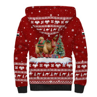 Syria Christmas Sherpa Hoodie with Golden Eagle Emblem Christmas Camel Scene - Wonder Print Shop