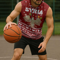 Syria Christmas Sleeveless Hoodie with Golden Eagle Emblem Christmas Camel Scene - Wonder Print Shop