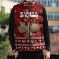 Syria Christmas Sleeveless Puffer Jacket with Golden Eagle Emblem Christmas Camel Scene - Wonder Print Shop
