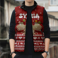 Syria Christmas Sleeveless Puffer Jacket with Golden Eagle Emblem Christmas Camel Scene - Wonder Print Shop