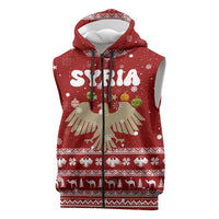 Syria Christmas Sleeveless Zip Hoodie with Golden Eagle Emblem Christmas Camel Scene - Wonder Print Shop