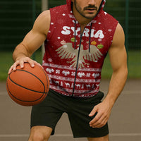 Syria Christmas Sleeveless Zip Hoodie with Golden Eagle Emblem Christmas Camel Scene - Wonder Print Shop