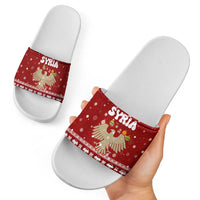 Syria Christmas Slide Sandals with Golden Eagle Emblem Christmas Camel Scene - Wonder Print Shop