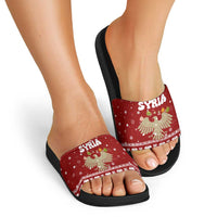 Syria Christmas Slide Sandals with Golden Eagle Emblem Christmas Camel Scene - Wonder Print Shop