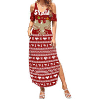 Syria Christmas Summer Maxi Dress with Golden Eagle Emblem Christmas Camel Scene - Wonder Print Shop