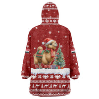 Syria Christmas Wearable Blanket Hoodie with Golden Eagle Emblem Christmas Camel Scene - Wonder Print Shop
